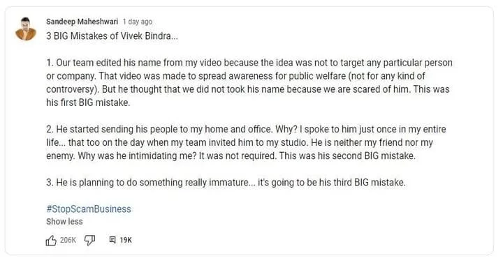  Update on Sandeep Maheshwari and Vivek Bindra