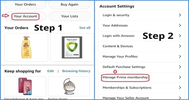 Step 1 and 2 Cancel Amazon Prime 