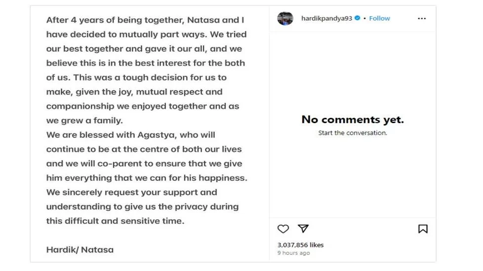 Hardik and Natasa Stankovic Divorce 