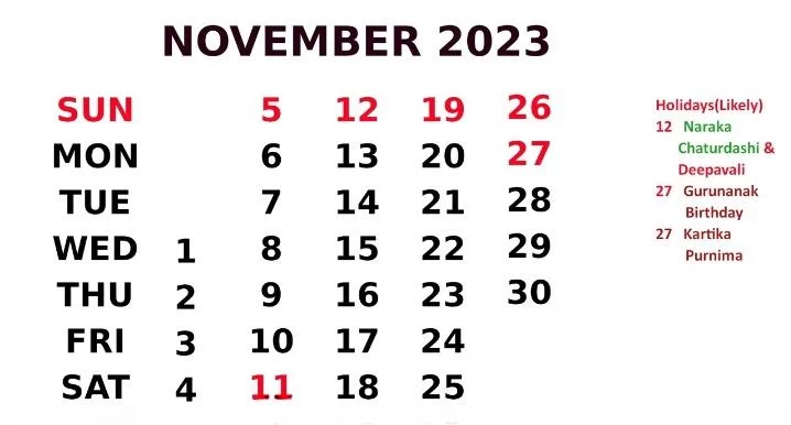 List of Major holiday in Nov, 2023