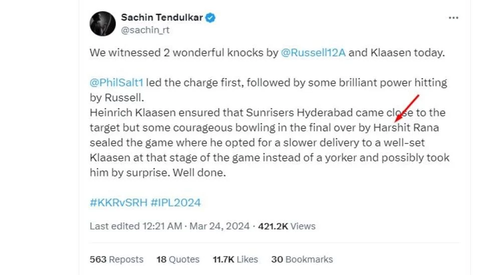 Sachin Praised 